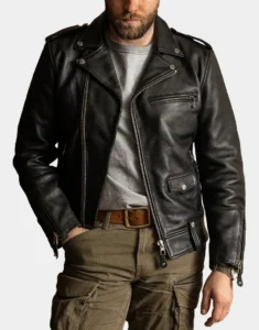 windowmaker black motorbike leather jackets for male