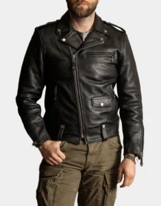 windowmaker black motorbike leather jackets for men