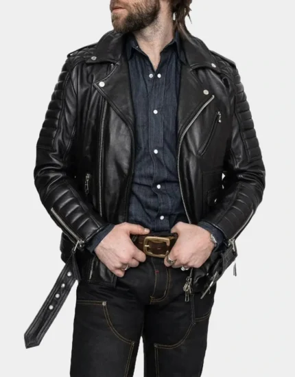 belvedere black leather jacket for male