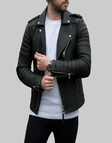 boys Moto Style Black Genuine Leather Jacket