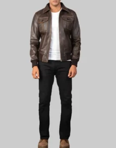 Brown Bomber 100% Pure Sheepskin Leather Jacket For Men