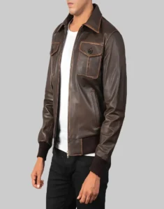 Brown Bomber 100% Pure Sheepskin Leather Jacket For Male