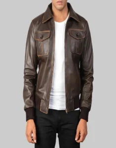 Brown leather 100% Pure Sheepskin Leather Jacket For Men