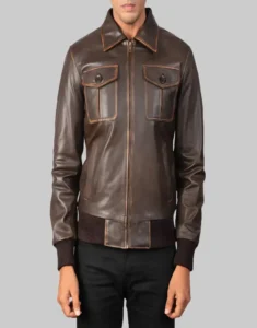 Brown leather 100% Pure Sheepskin Leather Jacket For Male