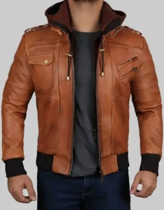 Men Brown Bomber Leather Jacket