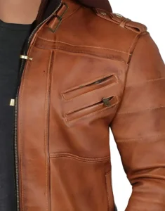 Boys Brown Bomber Leather Jacket