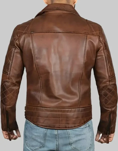 Dark Brown Quilted Asymmetrical Vintage Biker Lambskin Leather Jacket by GL for boys