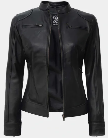 Black & Brown Motorcycle Lambskin Leather Jacket by GL for girls