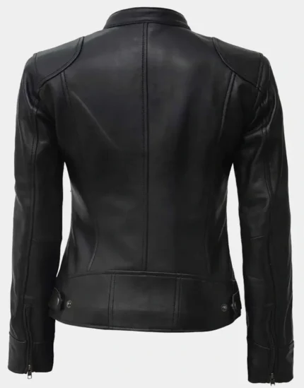 Black & Brown Motorcycle Lambskin Leather Jacket by GL for female