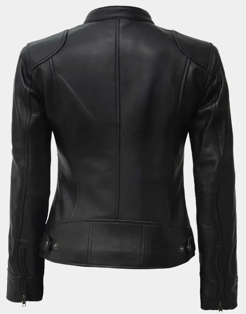 Black & Brown Motorcycle Lambskin Leather Jacket by GL for female