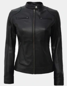 Black & Brown Motorcycle Lambskin Leather Jacket by GL for women