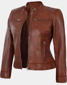 Women Black & Brown Motorcycle Lambskin Leather Jacket by gloss leather