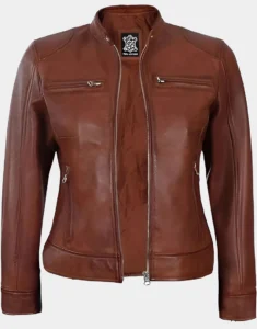 Women Black & Brown Motorcycle Lambskin Leather Jacket by GL