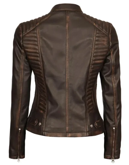 Dark Brown Motorcycle Leather Jacket for Women