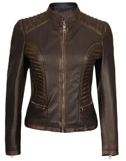 Brown Motorcycle Leather Jacket for women