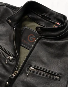 Daytona Black Biker Leather Jacket by Gloss Leather for men