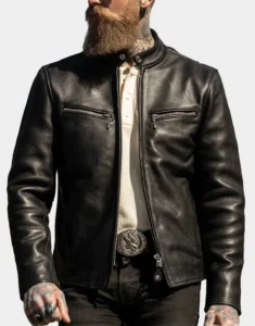 Daytona Men Black Biker Leather Jacket by gloss leather