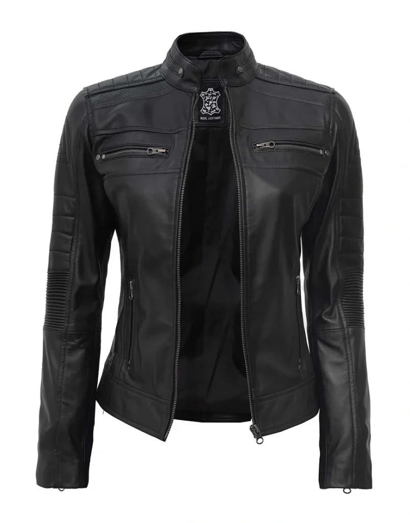 Austin Brown & Black Motorcycle Leather Jacket For Women