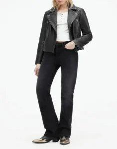 Cargo Distressed Leather biker Jacket for female