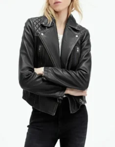 Cargo Distressed Leather Biker Jacket by GL for female