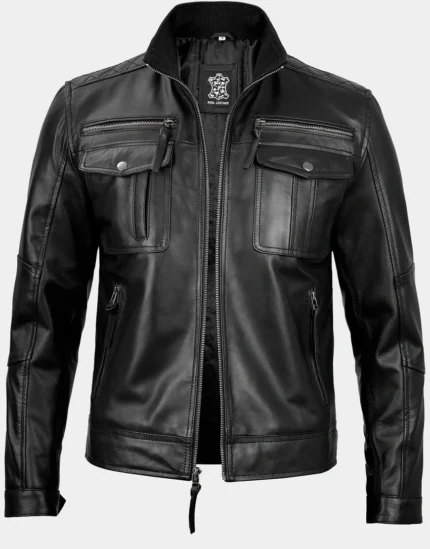 Moffit Men's Black Leather Bomber Jacket - 100% Lambskin Leather by gloss leather