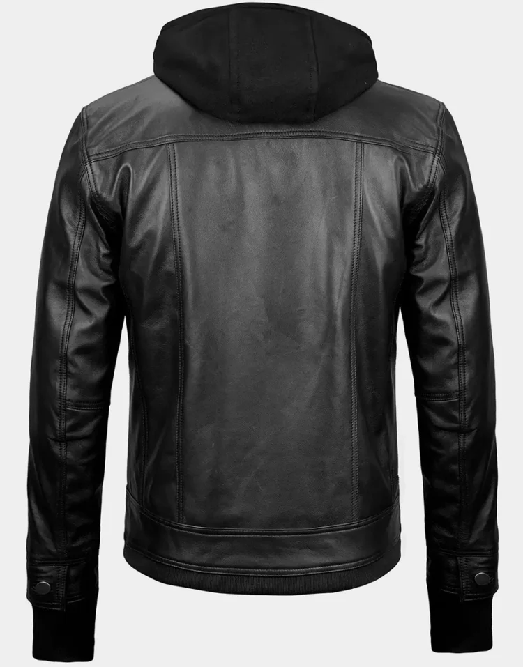 Tralee Black Bomber Hooded Leather Jacket by GL for male