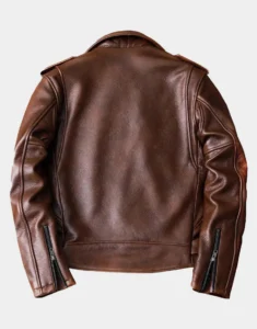 Biker Thick Cowhide Brown Leather Jacket by GL