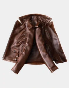 Biker Thick Cowhide Brown Leather Jacket by gloss leather