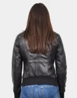 Womens Black Bomber Classic Leather Jacket by gloss leather