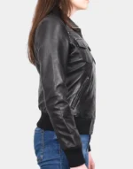 female Black Bomber Classic Leather Jacket by gl