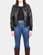 girls Black Bomber Classic Leather Jacket