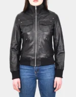 Black Bomber Classic Leather Jacket by GL