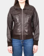 DR514 Women’s Leather Classic Bomber Jacket