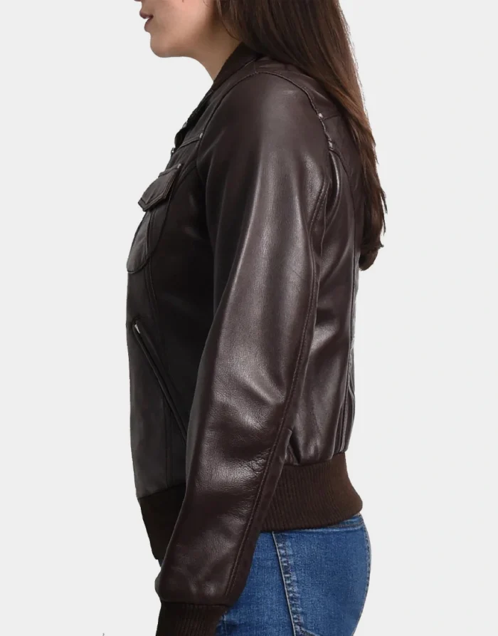 DR514 Women’s Leather Classic Bomber Jacket by gloss leather