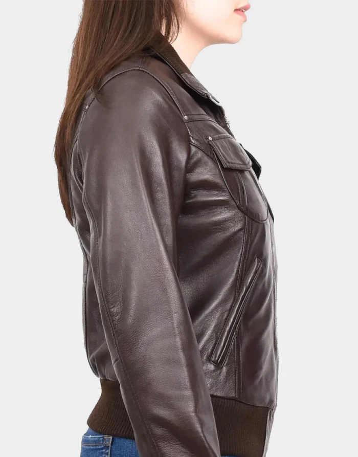 DR514 Leather Classic Bomber Jacket by gloss leather for women