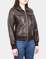 DR514 Leather Classic Bomber Jacket by gloss leather for female