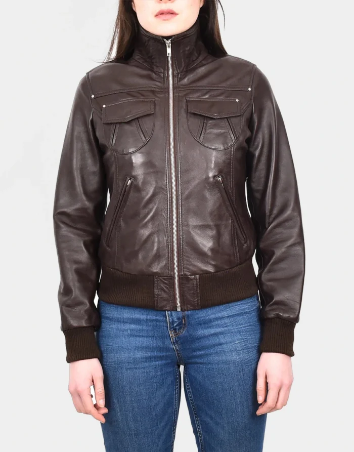 DR514 Leather Classic Bomber Jacket by GL for women