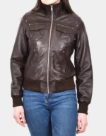 DR514 Leather Classic Bomber Jacket by GL for female