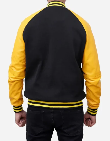 Grayson Black and Yellow Varsity Jacket by Gloss leather