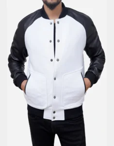 Wool Blended Black and White Men's Bomber Jacket