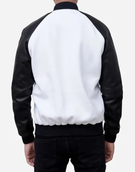 Wool Blended Black and White Bomber Jacket