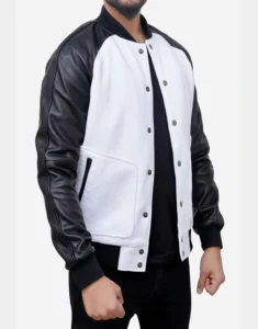 Wool Blended Black and White Bomber Jacket by GL