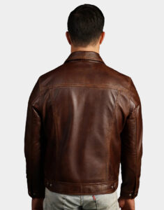 The Lumberjack Brown Washed-Off Leather Trucker Jacket by gloss leather for boys