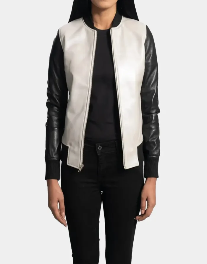 GL's White and Black Bomber Leather Jacket