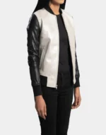 GL's White and Black Bomber Leather Jacket for women