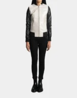 GL's White and Black Bomber Leather Jacket for girls