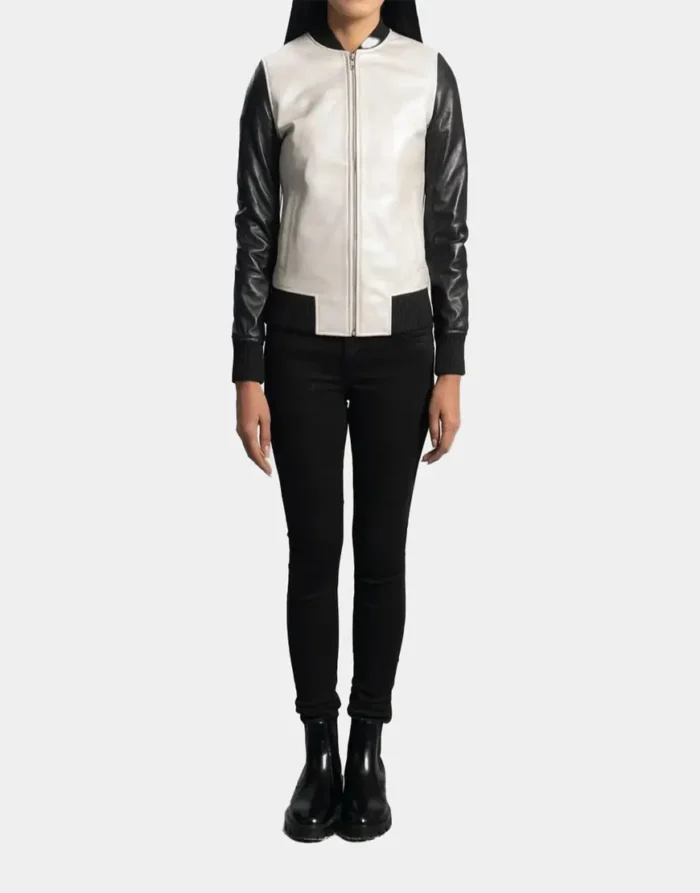 GL's White and Black Bomber Leather Jacket for girls