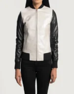 GL's White and Black Bomber Leather Jacket for female