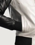 Gloss Leather's White and Black Bomber Leather Jacket for women