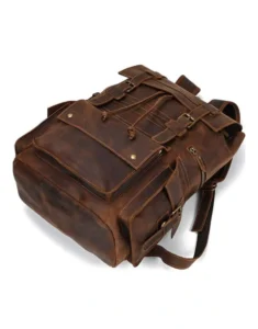 brown color Leather Travel Backpack for men